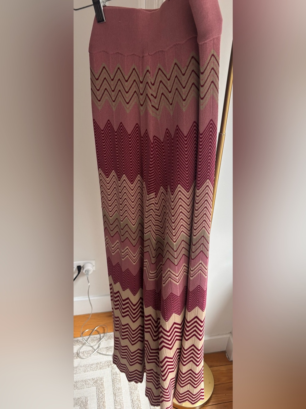 Missoni Inspired Chevron Knit Midi Skirt in Pink and Cream